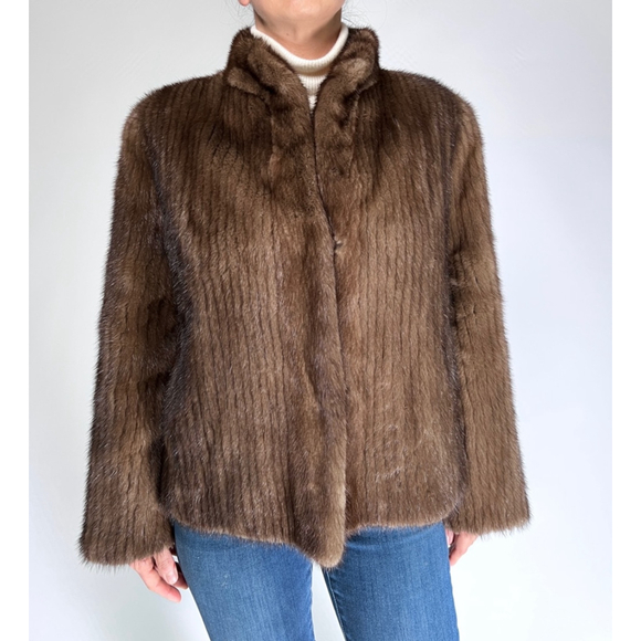 MINK FUR WomenS Jacket Brown Size L - Picture 9 of 17